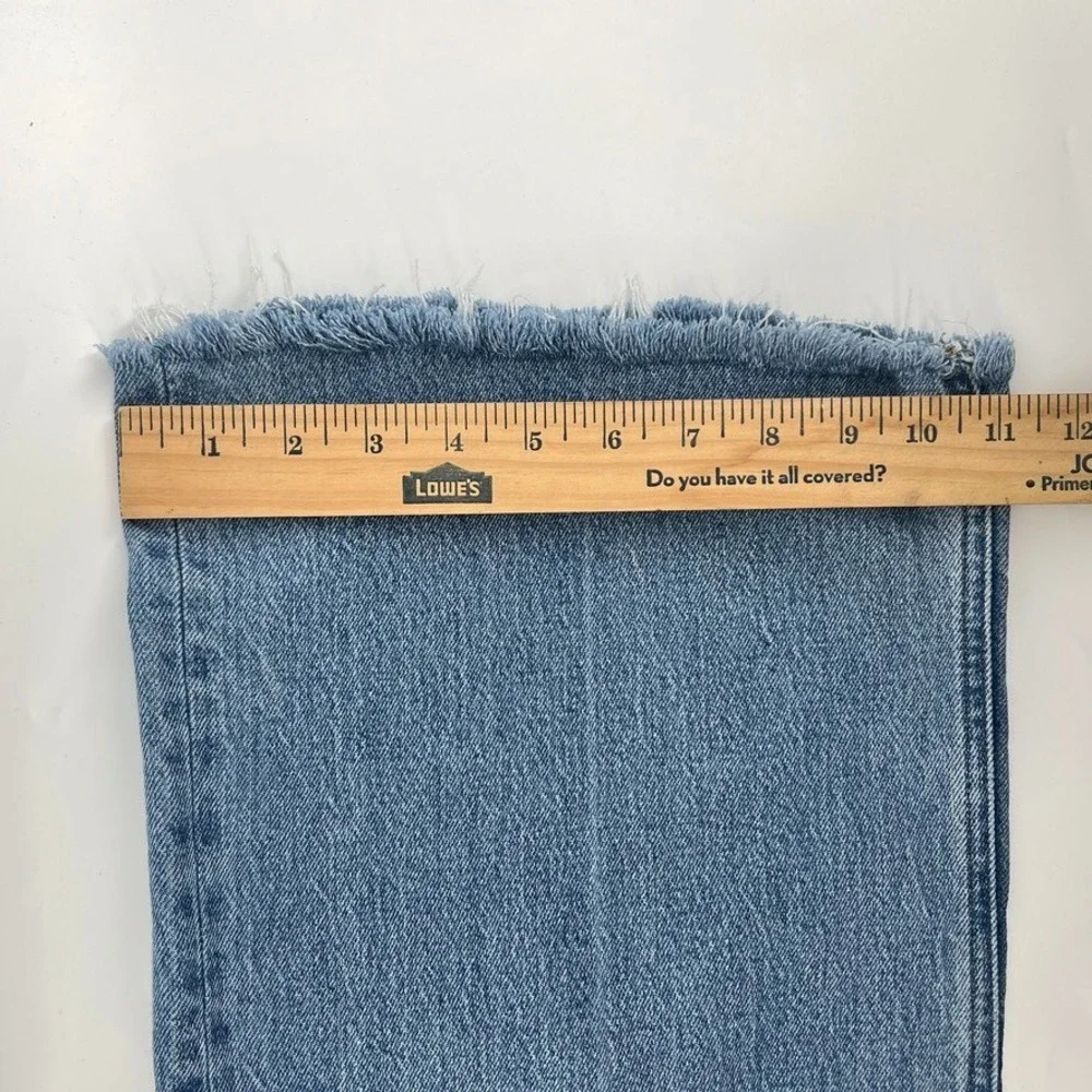 J. Crew Wide Leg Trouser Jeans Sz 28 High Rise Raw Hem Light Wash Denim Festival